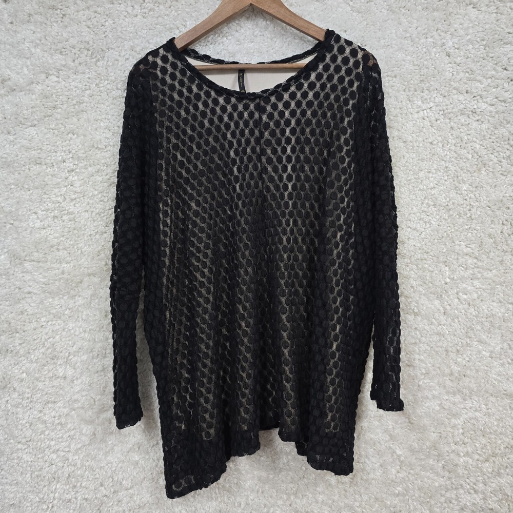 IC by Connie K Top Womens XXL Black Textured Mesh Overlay with‎ Beige Tank Artsy